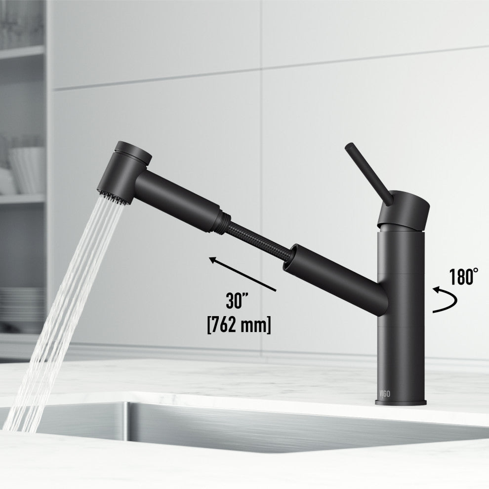 VIGO Branson 9" H Single Handle Pull-Out Sprayer Kitchen Faucet, Matte Black, Without Extras