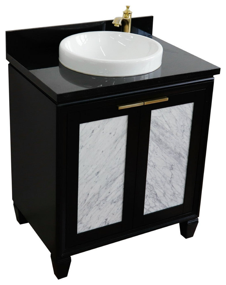 31" Single Sink Vanity, Black Finish With Black Galaxy Granite With Round Sink