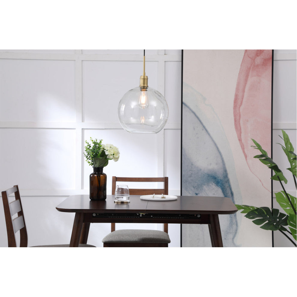 Living District Emett 1-Light Metal Pendant in Brass and Clear Glass