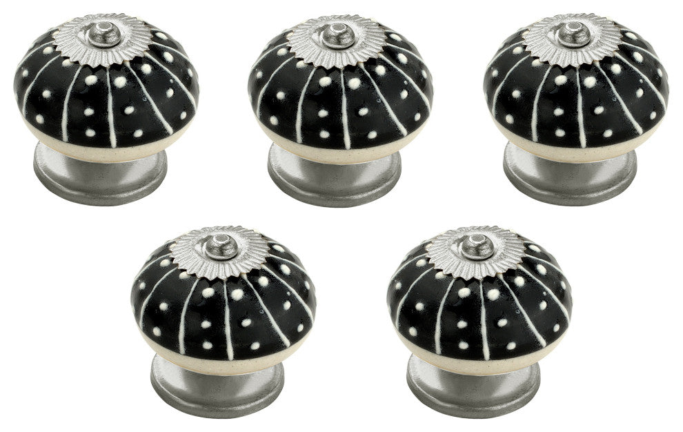 Intersection  1-3/5", 40mm, Black and White Cabinet Knob, Pack of 5