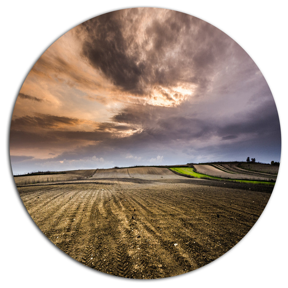 Field Waiting For Cultivation, Landscape Round Metal Wall Art, 11"