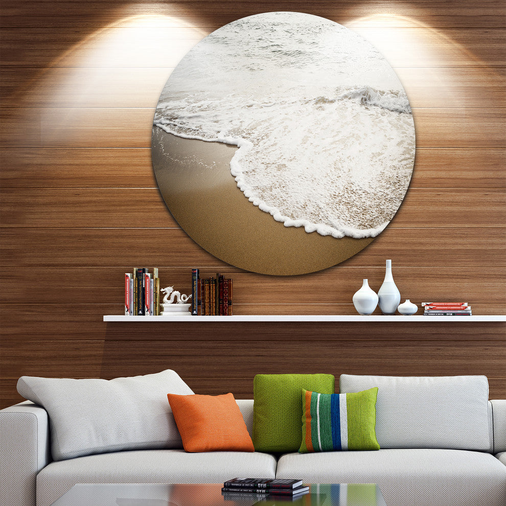 Close-Up Waves In Mediterranean Sea, Seascape Disc Metal Artwork, 23"