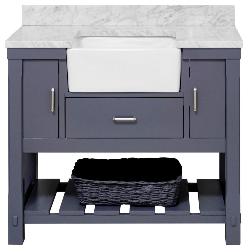 Charlotte 42" Bathroom Vanity, Marine Gray, Carrara Marble