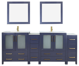 Vanity Art Vanity Set With Ceramic Top, 84", Blue