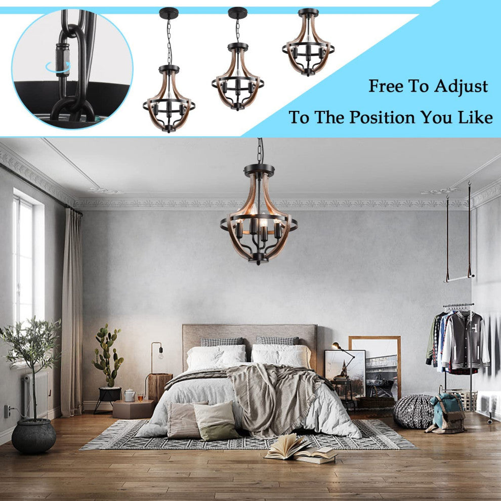 4 Light Farmhouse Hanging Pendant Lighting Rust Flush Mount Ceiling Chandelier