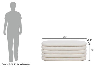 Fuji 49" Upholstered Oval Storage Bench Ivory White Boucle