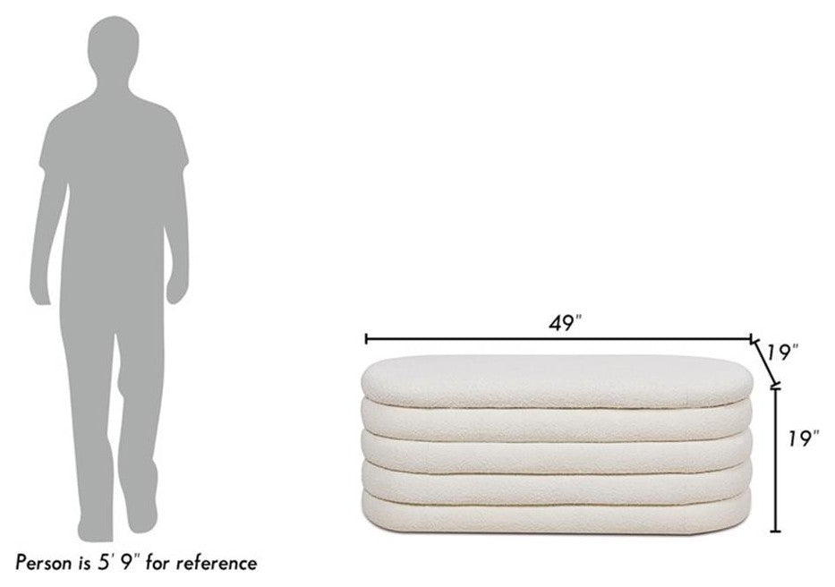 Fuji 49" Upholstered Oval Storage Bench Ivory White Boucle