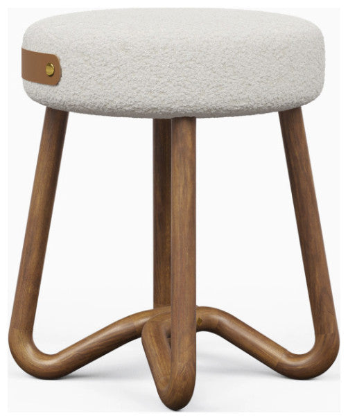 Modern Brazilian - Loop - Upholstered Stool - Noodles Natural Seat, Nozes
