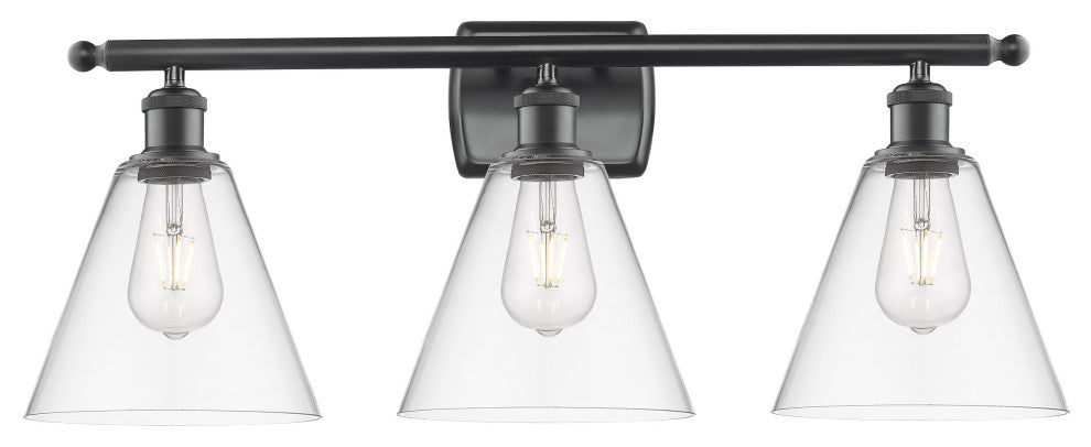 Innovations 516-3W-BK-GBC-82 3 Light Bath Vanity Light, Matte Black
