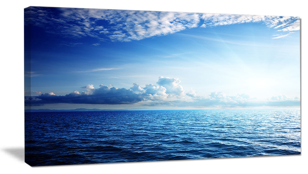 "Blue Caribbean Sea And Perfect Blue Sky" Seascape Art Canvas, 32"x16"
