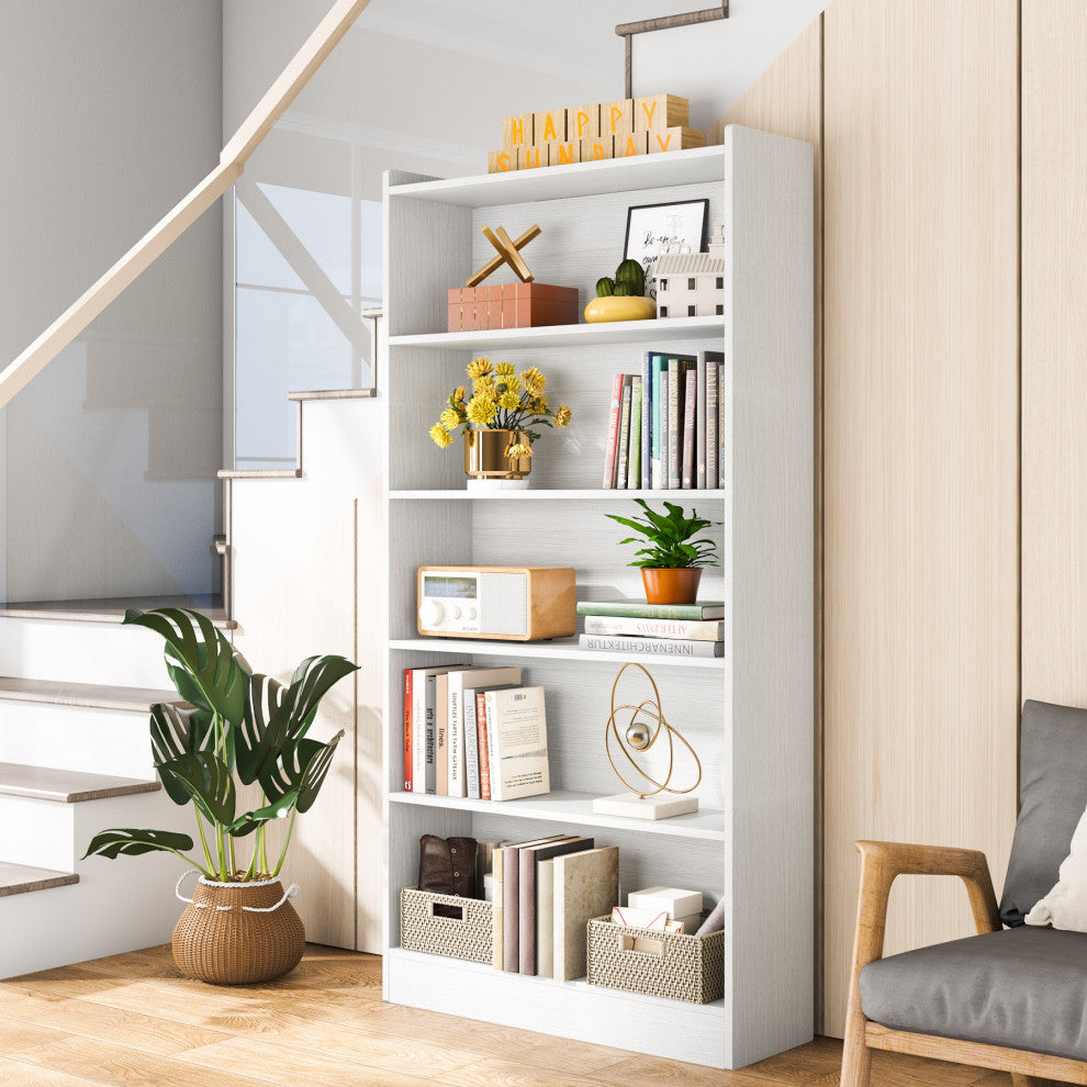 72" Tall Bookcase, 6-Tier White Bookshelf