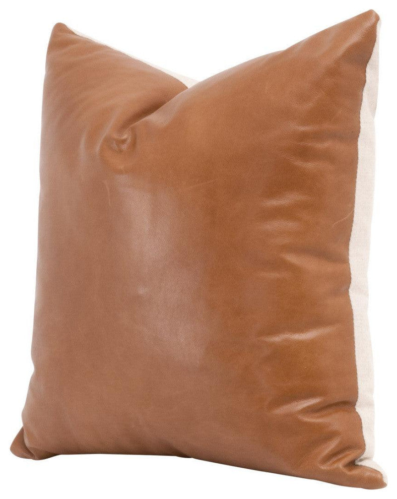 Essential Whiskey Brown Leather Throw Pillow With Insert - Set of 2