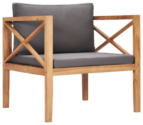 vidaXL Patio Chair Outdoor Patio Furniture with Gray Cushions Solid Wood Teak