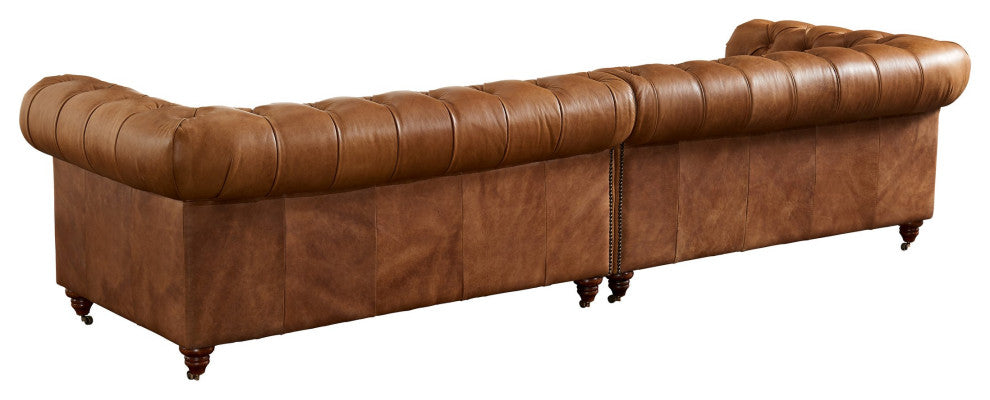 Century Chesterfield Sofa Light Brown Leather 118"