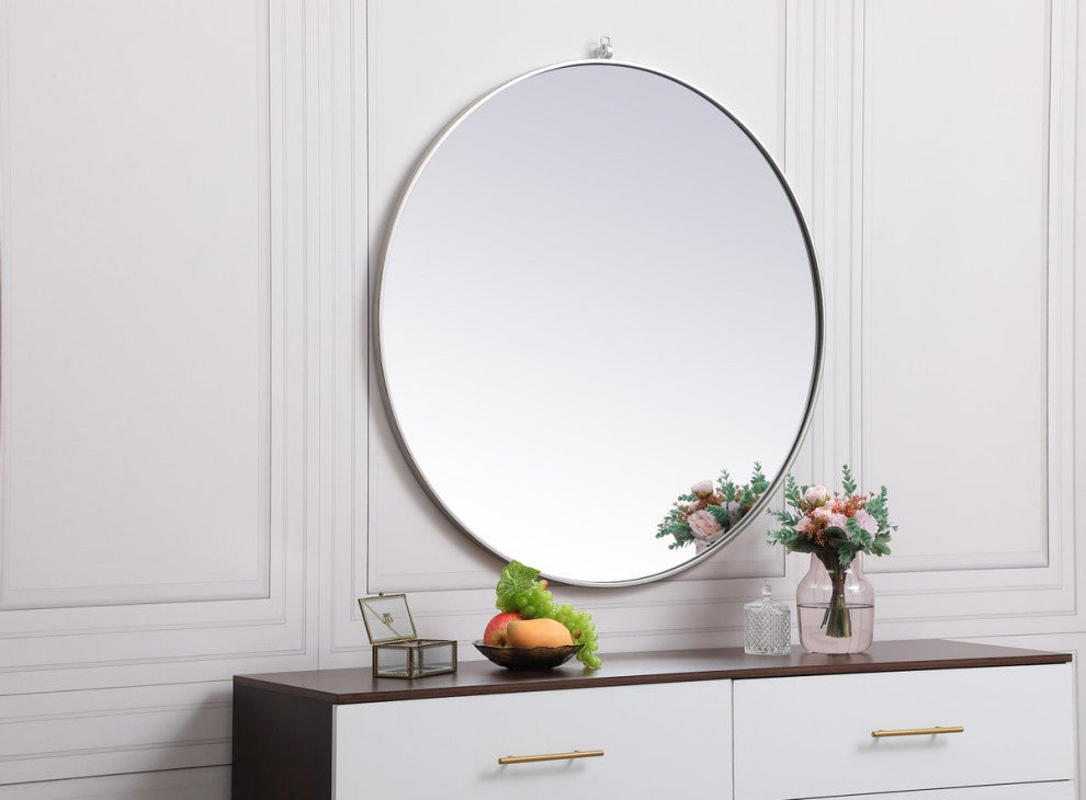 Home Living Metal Frame Round Mirror With Decorative Hook 39", silver