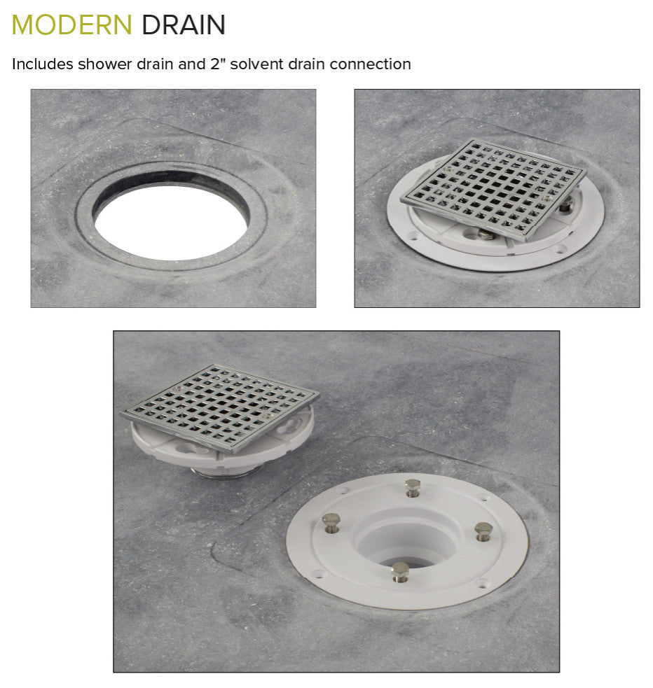 Transolid Ready to Tile 60"Lx36"W Shower Base with Center Drain in Dark Grey
