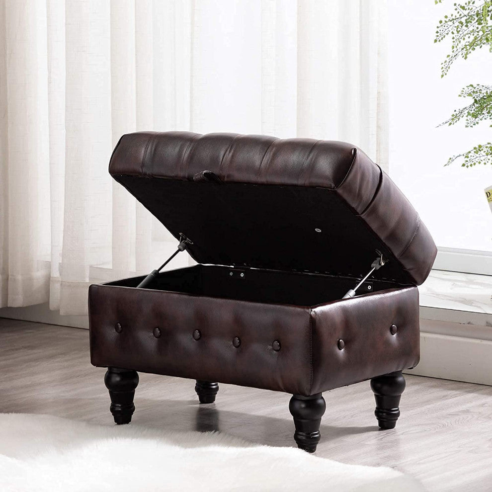 Button Tufted PU Leather Upholstery Footstool