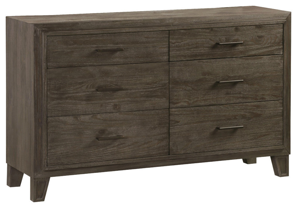 Benzara BM273443 Solid Pine Wood Dresser, 6 Drawers, Metal Handles, Rustic Brown