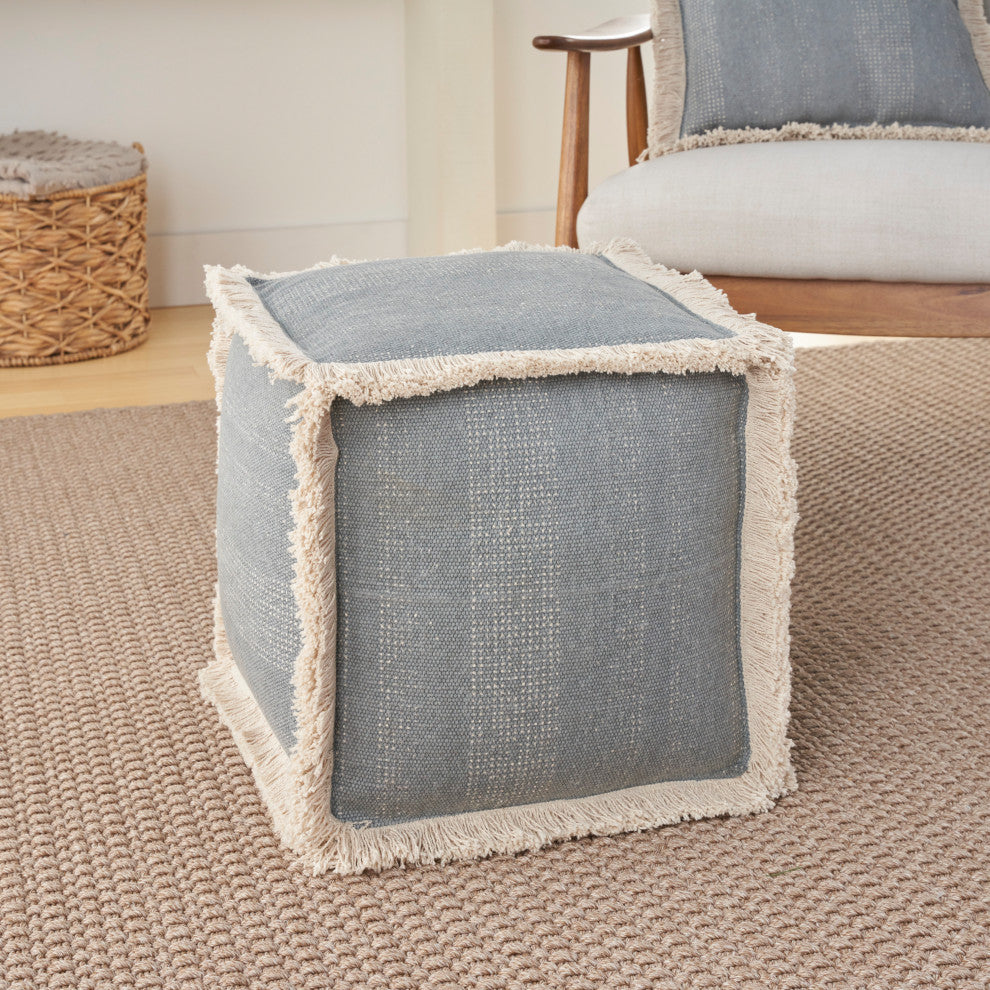 Mina Victory AS301 Pouf, Ocean, 16" x 16" x 16"
