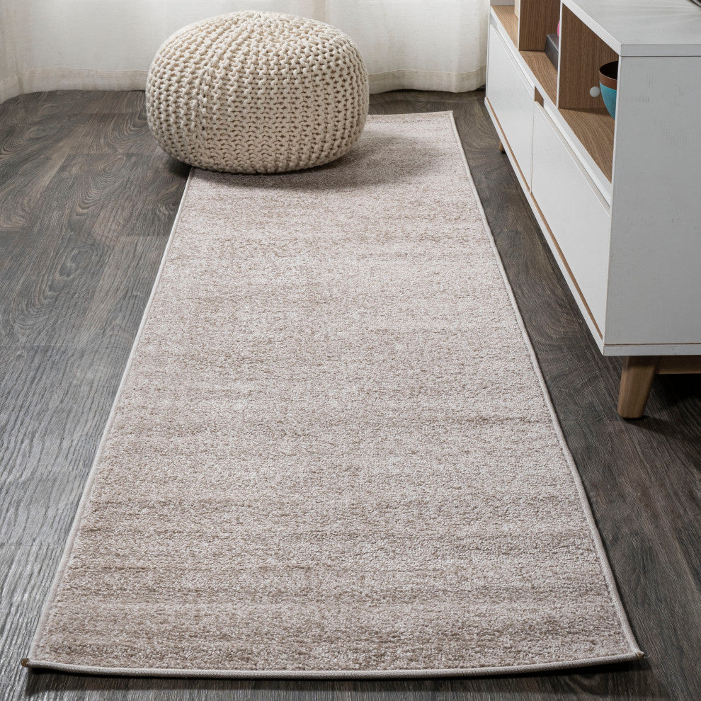 Haze Solid Low-Pile Runner Rug, Beige, 2'x8'