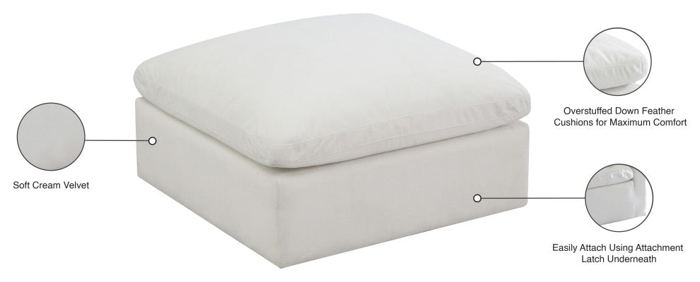 Plush Velvet / Down Standard Comfort Modular Chair, Cream, Ottoman