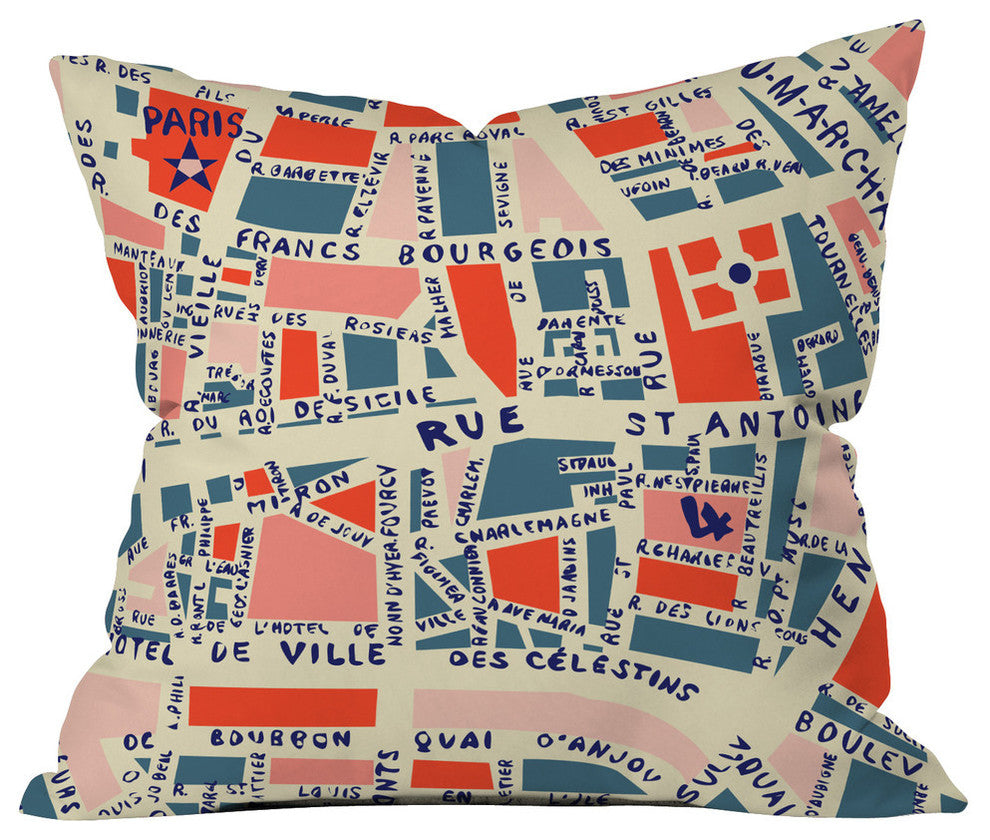 Holli Zollinger Paris Map Blue Outdoor Throw Pillow