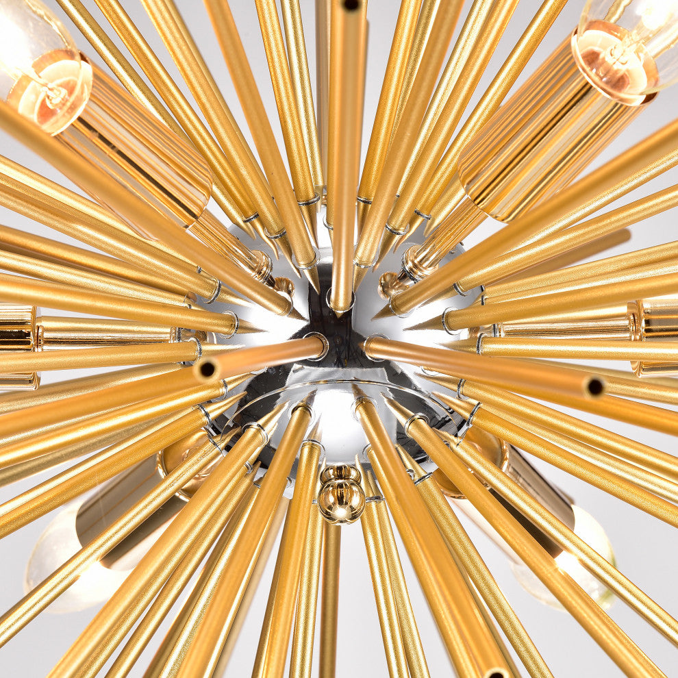 Sami Sputnik Shiny Chrome and Frosted Brass Industrial Chandelier