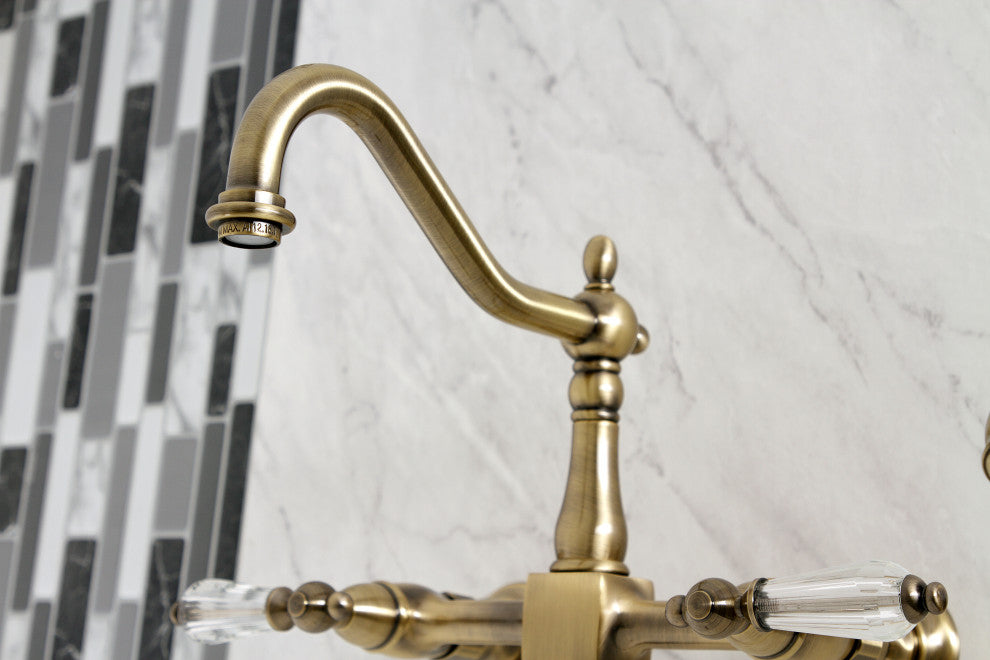 Kingston Brass KS1243WLLBS Wall Mount Bridge Kitchen Faucet, Brass Sprayer