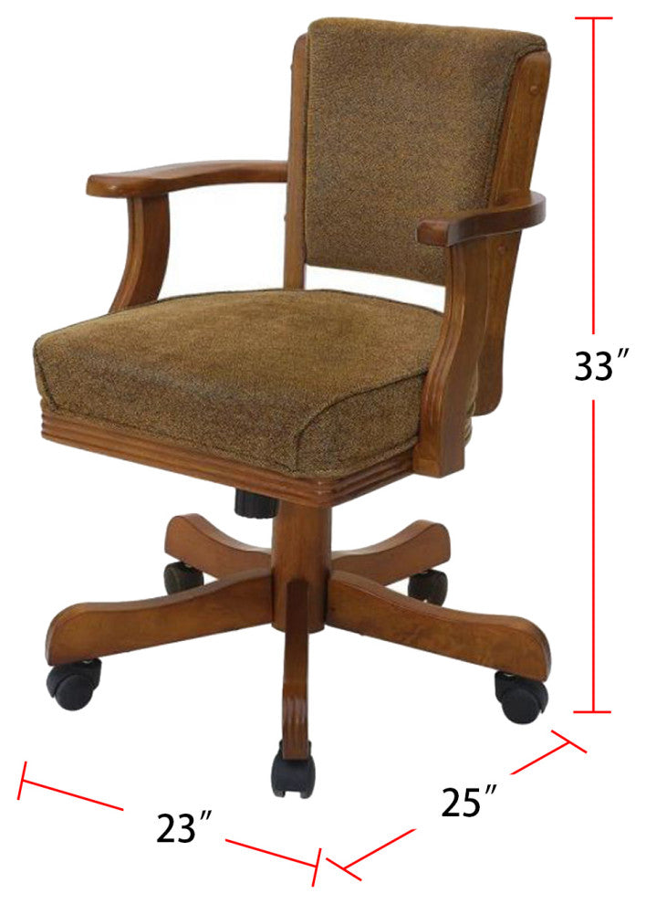 Upholstered Arm Game Chair, Olive-brown and Amber