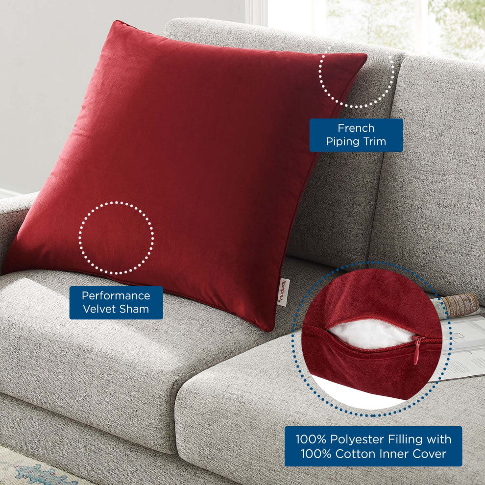 Accent Throw Pillow, Velvet, Red, Modern, Living Lounge Hotel Lobby Hospitality