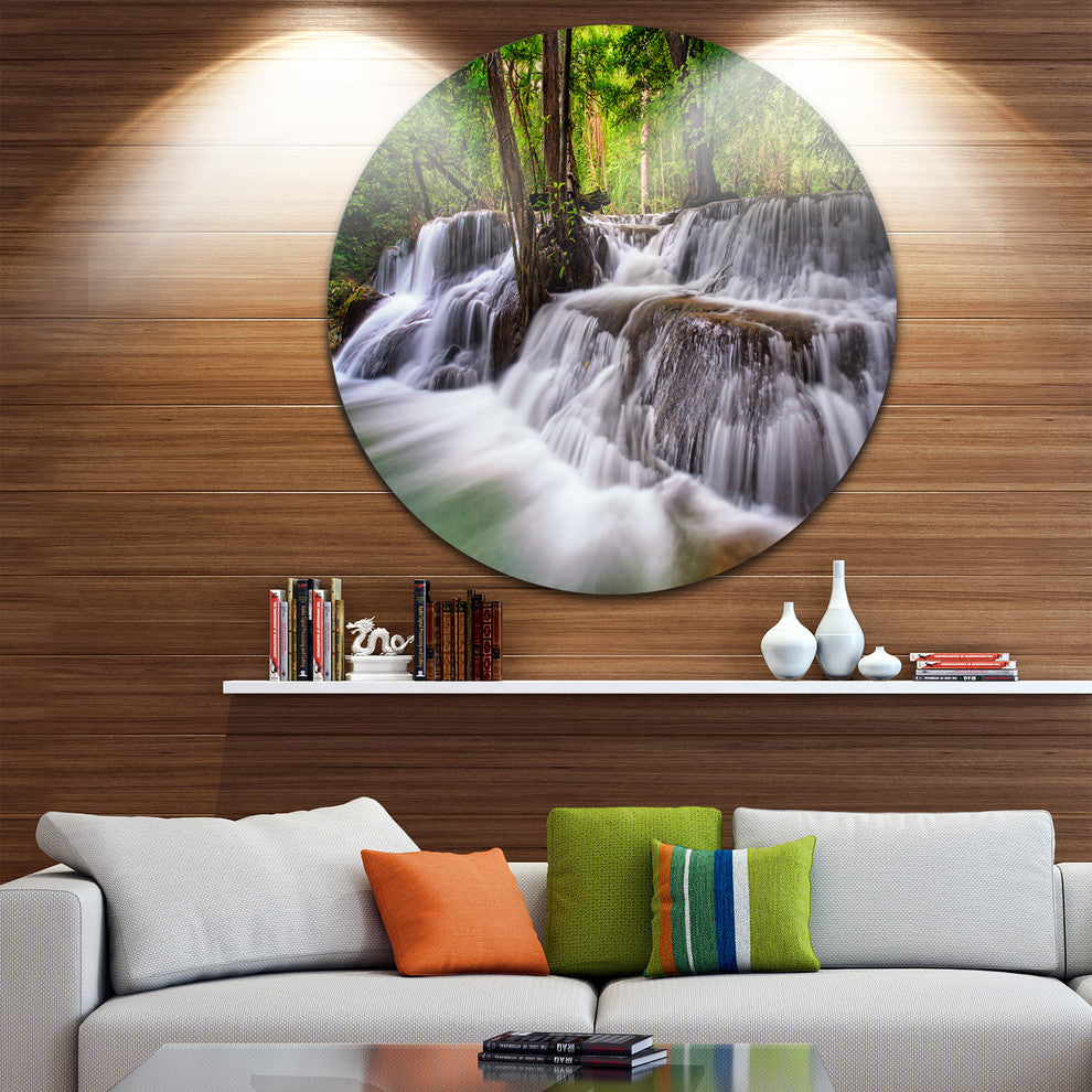 Waterfall Huai Mae Kamin, Landscape Disc Metal Artwork, 38"