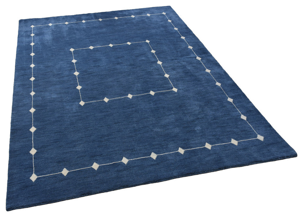 HAND KNOTTED LOOM WOOL ECO-FRIENDLY AREA RUGS - Rectangle, Blue, Geometric