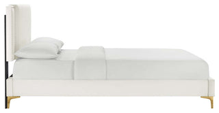 Zahra Channel Tufted Performance Velvet King Platform Bed, White