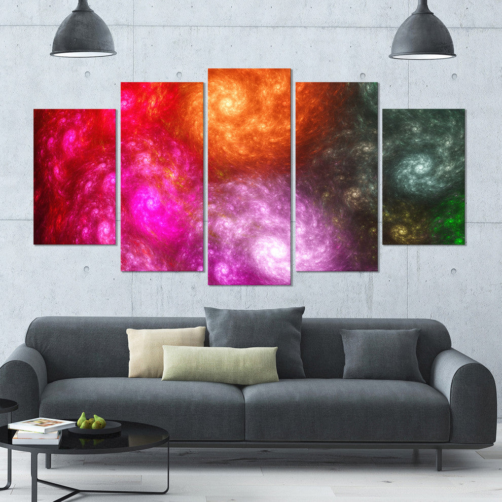 Multi Color Rotating Galaxies, Contemporary Wall Art Canvas, 60"x32", 5 Panels