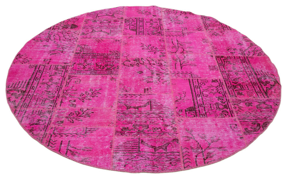 Rug N Carpet - Hand-Knotted Turkish 6' 7" x 6' 7" Vintage Round Patchwork Rug
