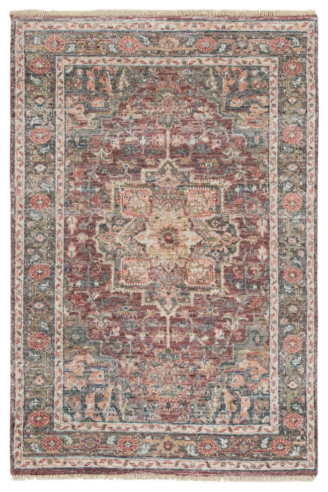 Wine Red Extra Soft Wool Heris Revival Hand Knotted Oriental Rug, 3'10"x5'11"