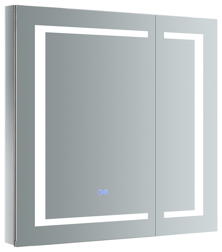 Spazio Bathroom Medicine Cabinet With LED Lighting and Defogger, 30"x30"