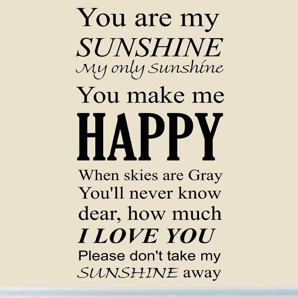 VWAQ You Are My Sunshine Wall Art Vinyl Decal Nursery Wall Quote Large Kids Room