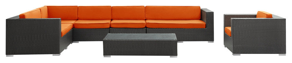 Modway Palm 7-Piece outdoor Patio Wicker Sectional Set, Espresso/Orange
