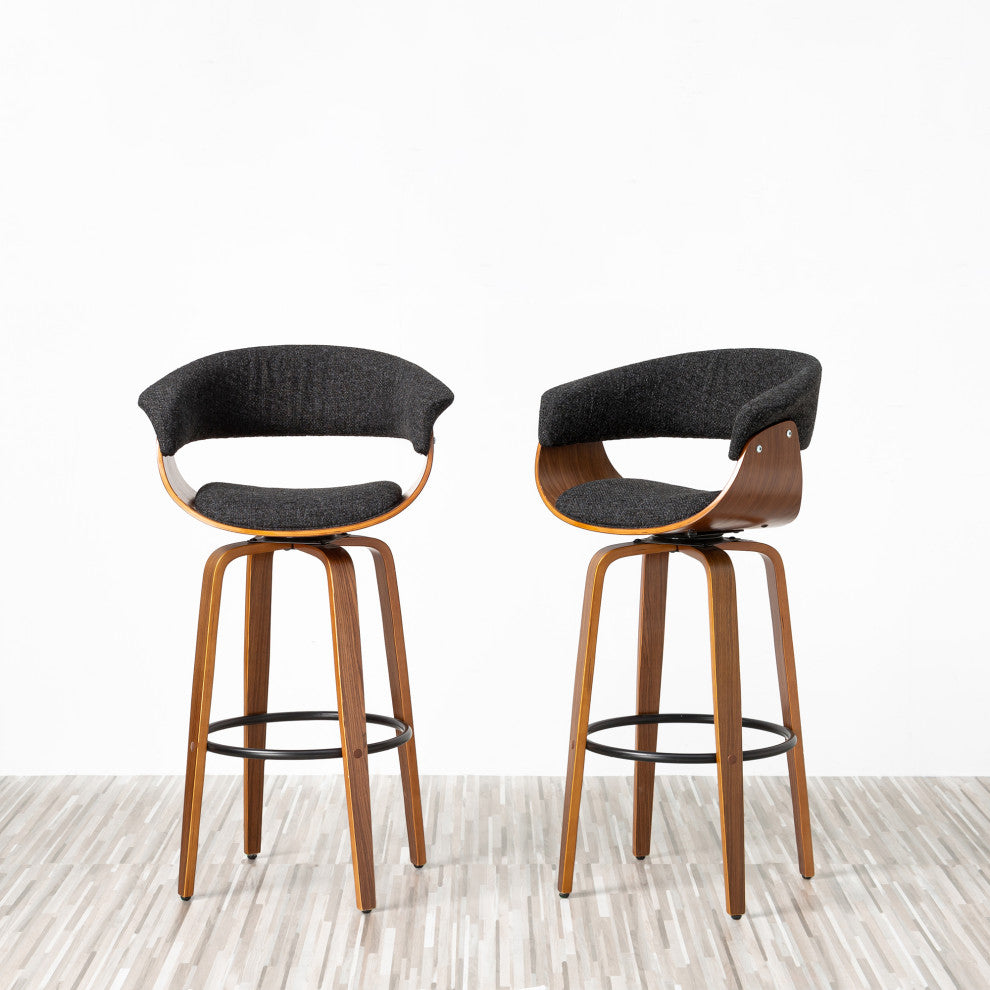 Bentwood Swivel Bar Chair, PU Leather, Set of 2, Dark Blue