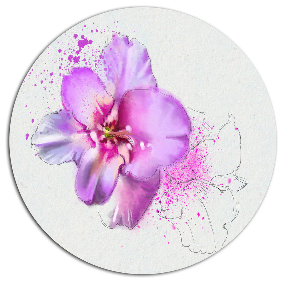 Blooming Pink Fowler Watercolor, Floral Wall Disc Metal Artwork, 23"