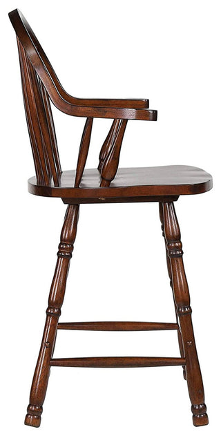 2 Pack Counter Stool, Slatted Back & Windsor Arms, Chestnut Brown