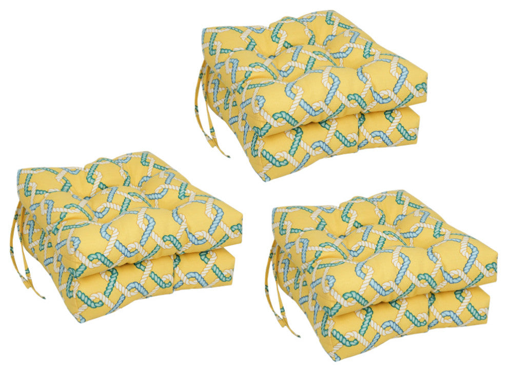16" Polyester Outdoor Square Tufted Chair Cushions, Set of 6, Capecod Summer
