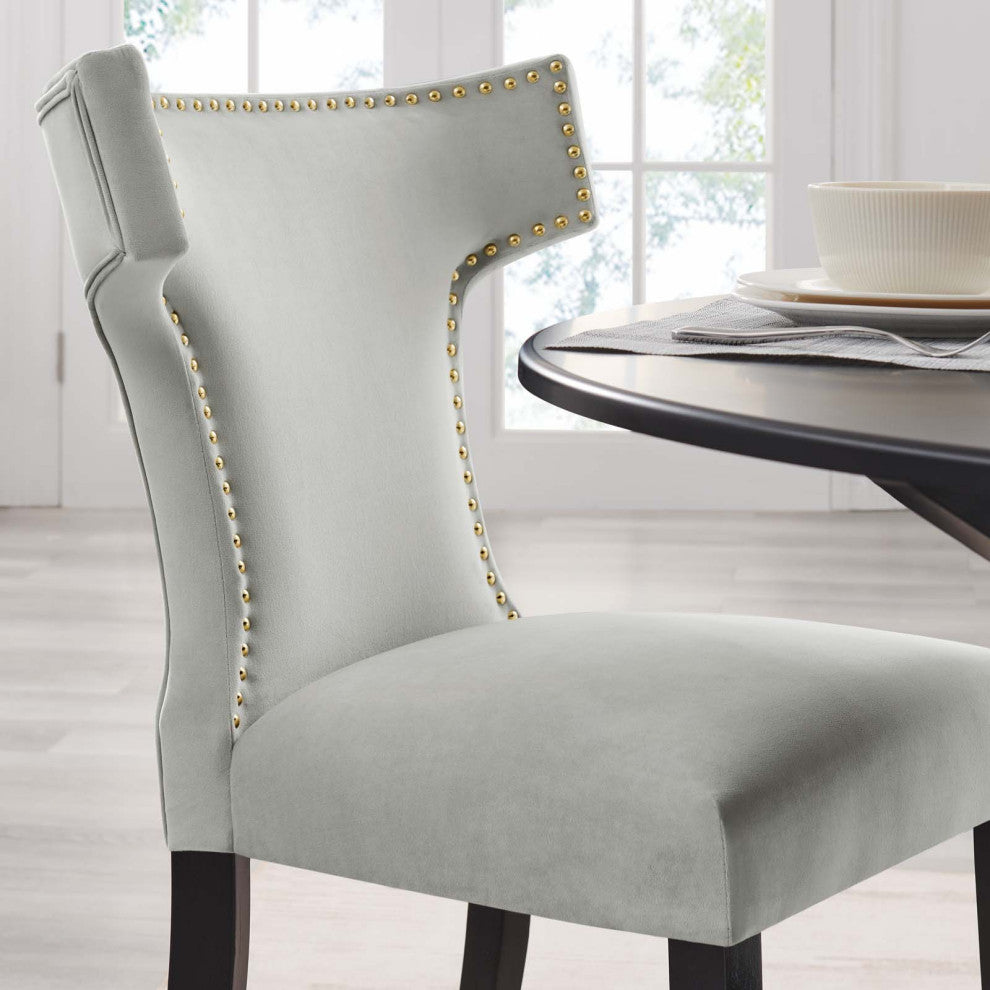 Dining Chair, Nailhead, Set of 2, Gray, Velvet, Modern, Bistro Hospitality