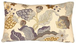 Pillow Decor - Harvest Floral Throw Pillow, Blue, 12" X 20"