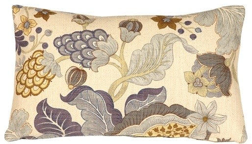 Pillow Decor - Harvest Floral Throw Pillow, Blue, 12" X 20"