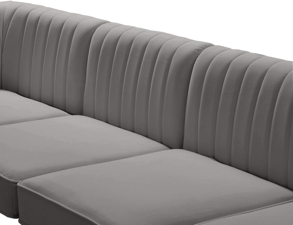 Alina Velvet Modular U-Shaped Sectional, Grey, 6-Piece: 4 Armless Chair, 2 Corner Chair