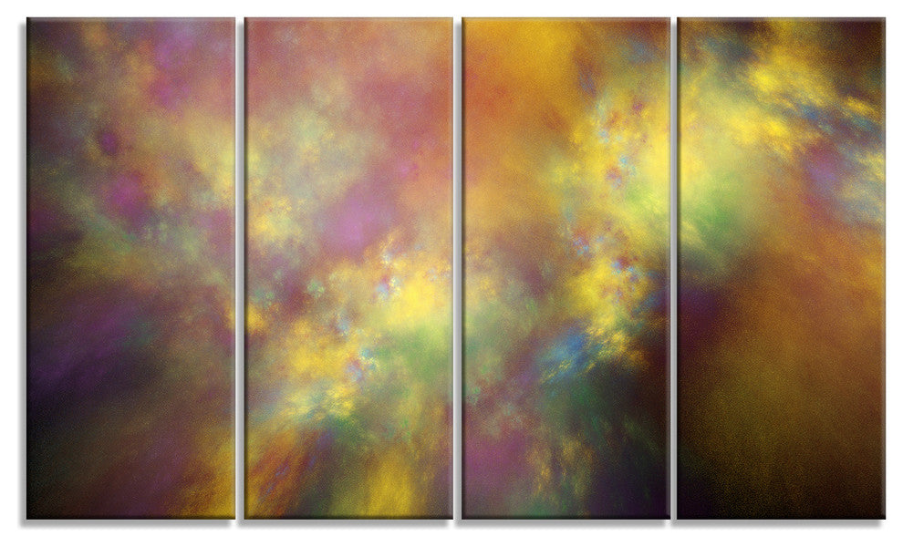 Perfect Yellow Starry Sky, Abstract Canvas Art Print, 48"x28", 4 Panels