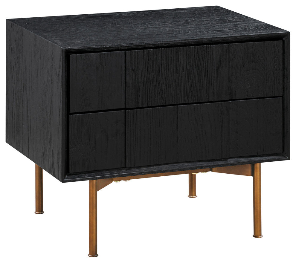 Carnaby 2 Drawer Nightstand, Black Brushed Oak And Bronze