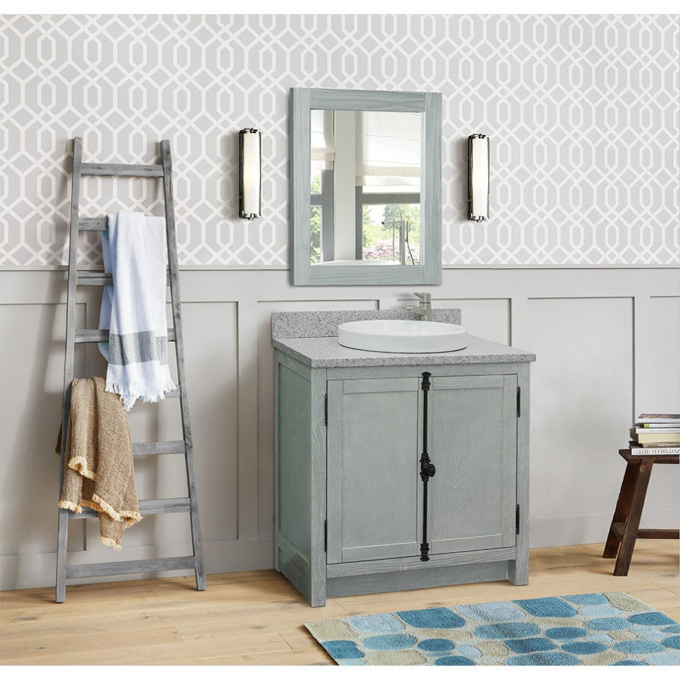 30" Single Vanity, Gray Ash, Gray Granite Top, Round Sink